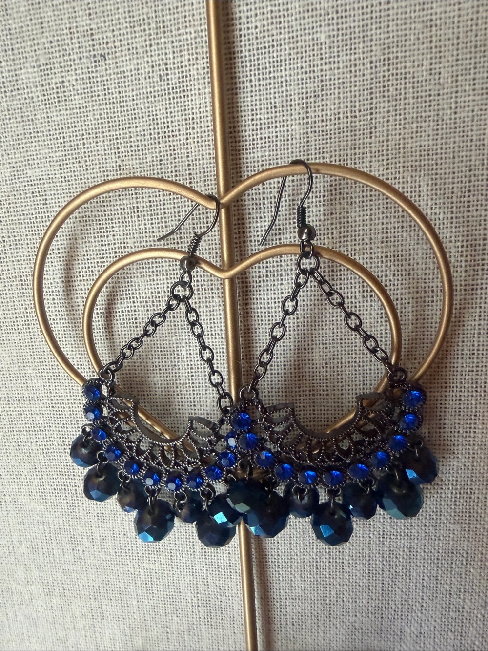 Vintage-Inspired Blue Crystal Hoop Earrings